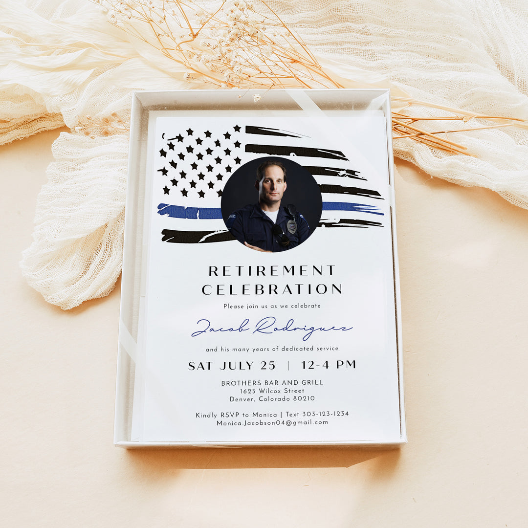 POLICE Flag Law Enforcement Retirement Invitations with Photo