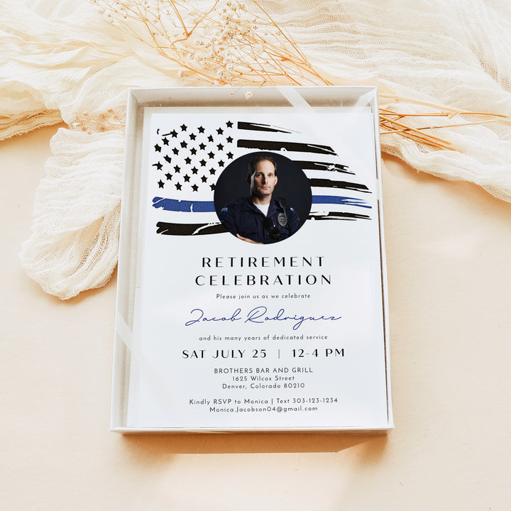 POLICE Flag Law Enforcement Retirement Invitations with Photo