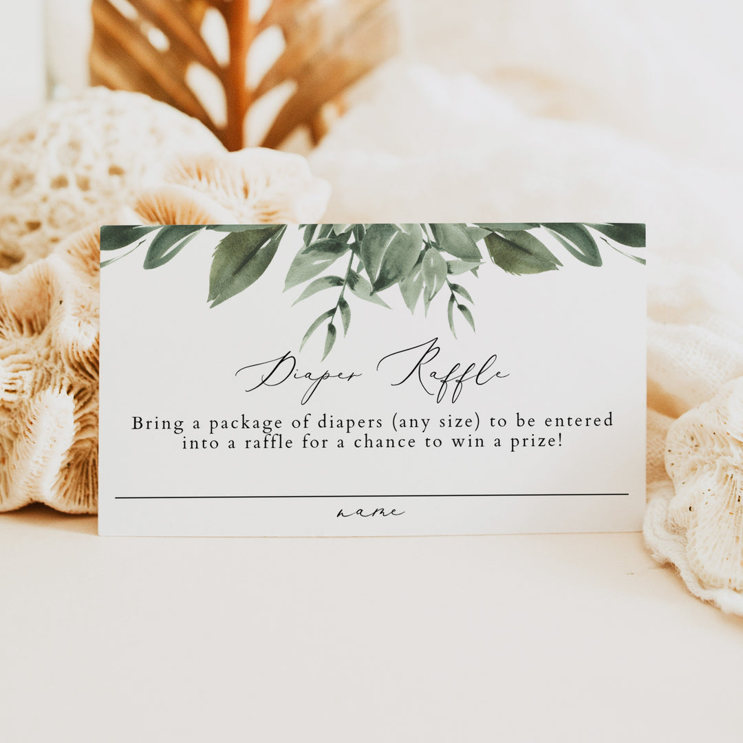 LANA Sage Green Boho Baby Shower Diaper Raffle Card