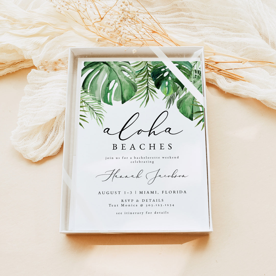 CORA Aloha Beaches Tropical Bachelorette Party Invitations & Itinerary