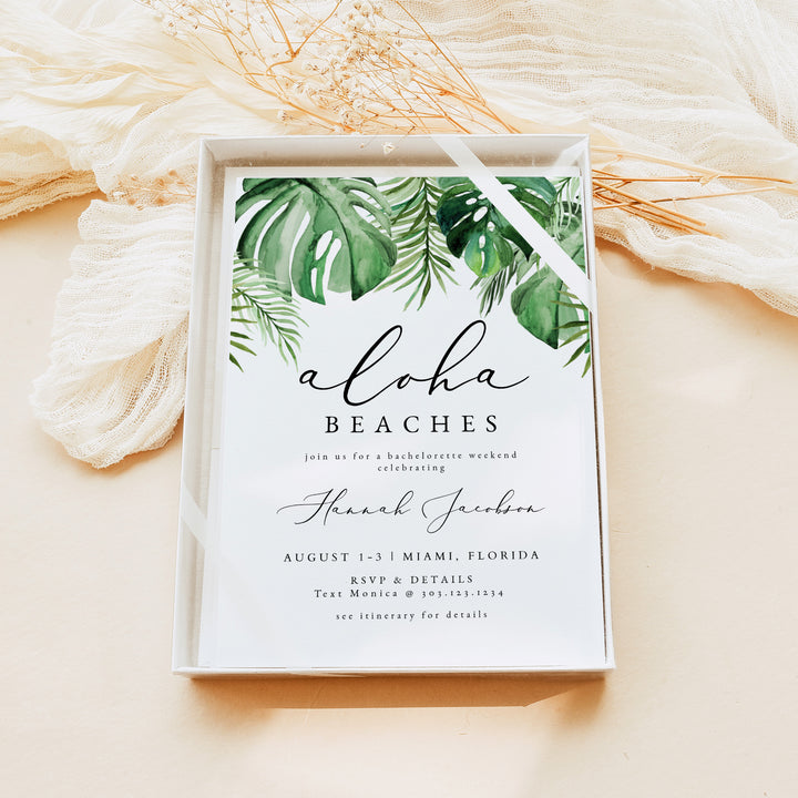 CORA Aloha Beaches Tropical Bachelorette Party Invitations & Itinerary