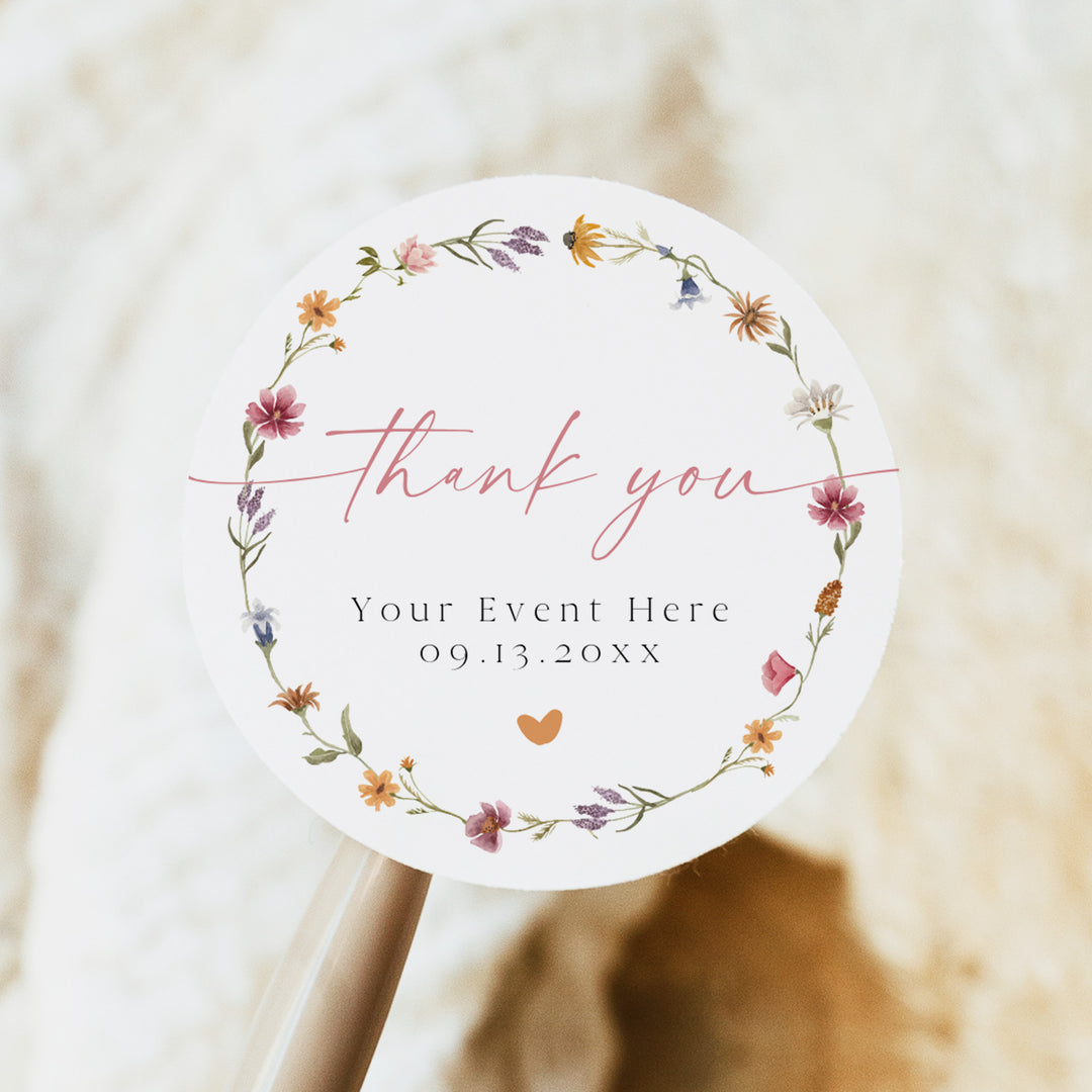 CAMILLA Round Boho Floral Thank You Gift Stickers