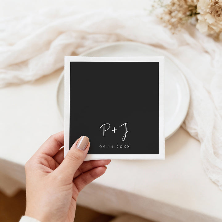 PRIYA Simple Black Monogram Wedding Napkins