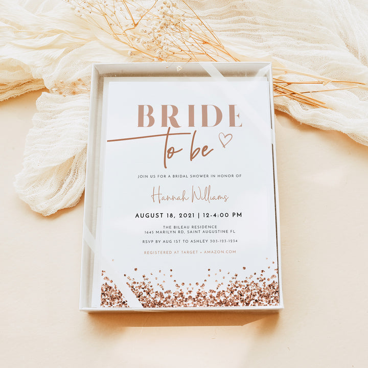 REGINA Rose Gold Glitter Bride To Be Bridal Shower Photo Invitations