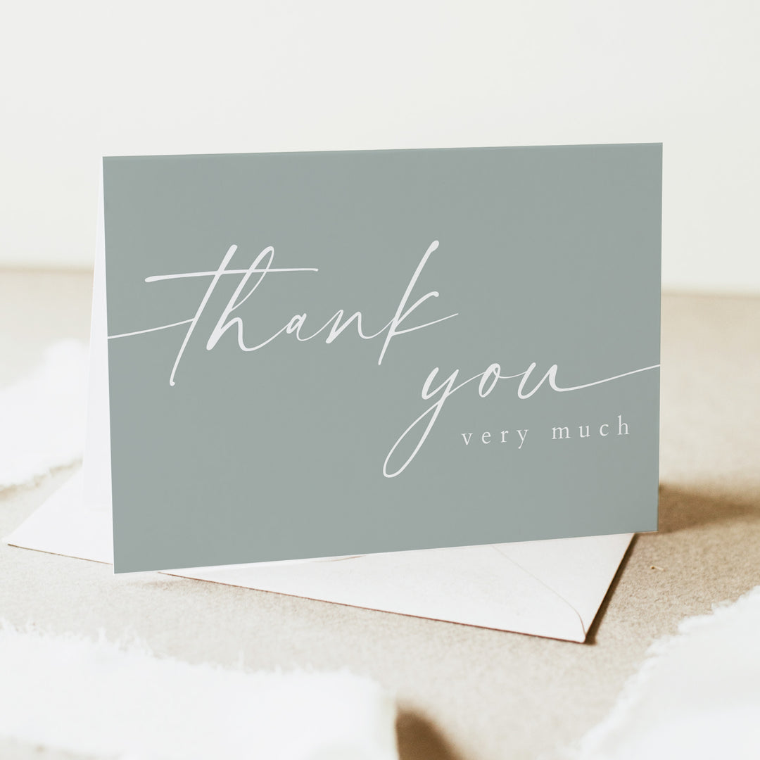 NINA Minimalist Sage Green Baby Shower Thank You Card with Envelopes