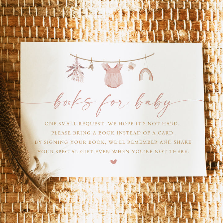 LUCY Dusty Rose Girl Baby Shower Books for Baby Insert Card