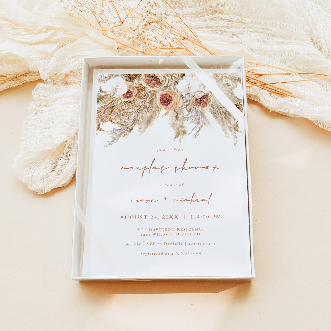 CIERA Pampas and Terracotta Floral Couples Shower Invitation