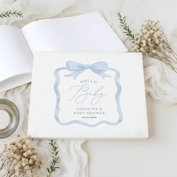 ANGELINA Blue Bow Hello Baby Boy Shower Guest Book Keepsake