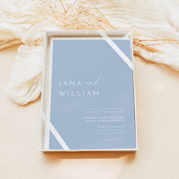 KENNEDY Light Blue Coastal Wedding Invitation with Photo