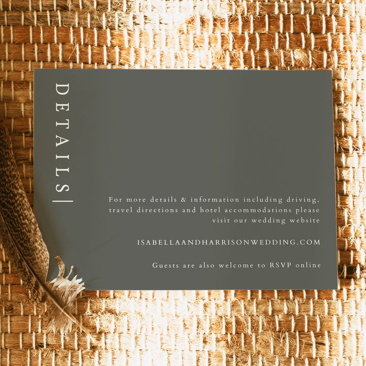 NINA Olive Green Minimalist Wedding Details Card
