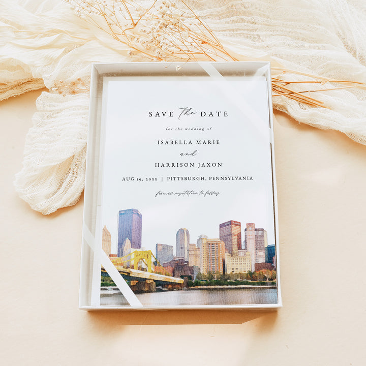 PITTSBURGH Pennsylvania Watercolor Wedding Save the Date Cards with Photo