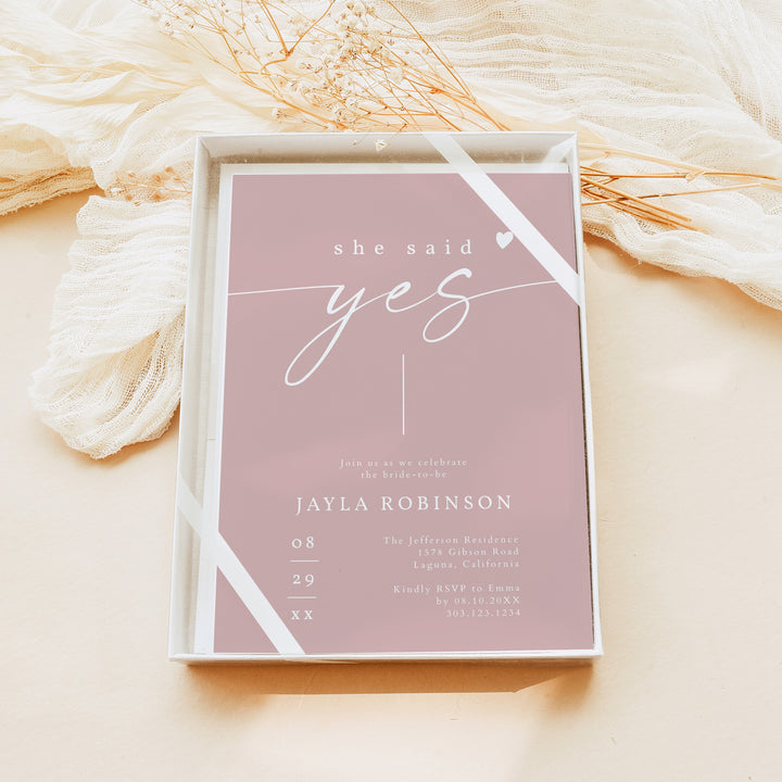 ROGUE Dusty Pink She Said Yes Bridal Shower Luncheon Invite