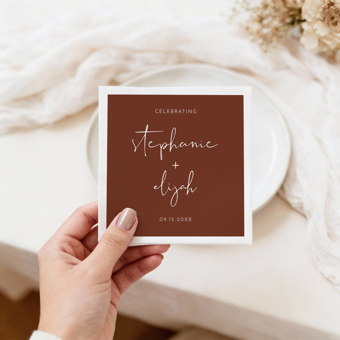 CORIANDER Modern Calligraphy Burnt Orange Wedding Napkin