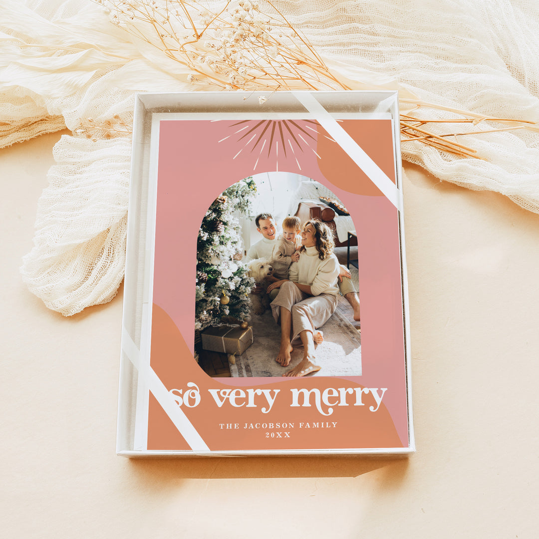 TRIXIE So Very Merry Retro 70s Hippie Arch Photo Holiday Cards