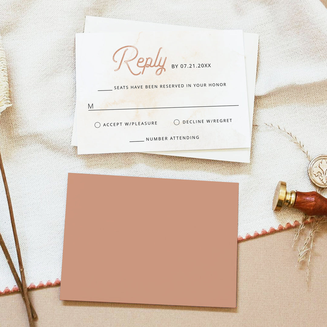 NANI Retro Terracotta Watercolor Wedding Acceptance Card with Envelopes