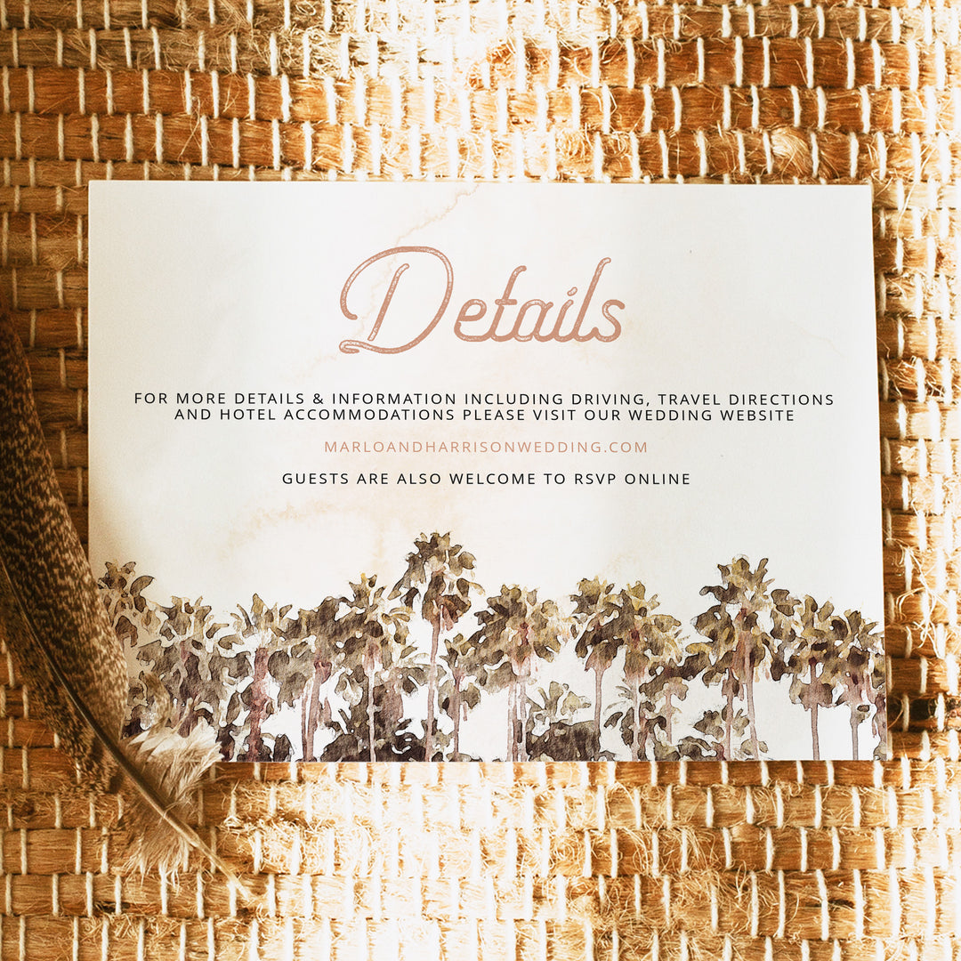 NANI Vintage Coastal Palm Tree Wedding Details Card