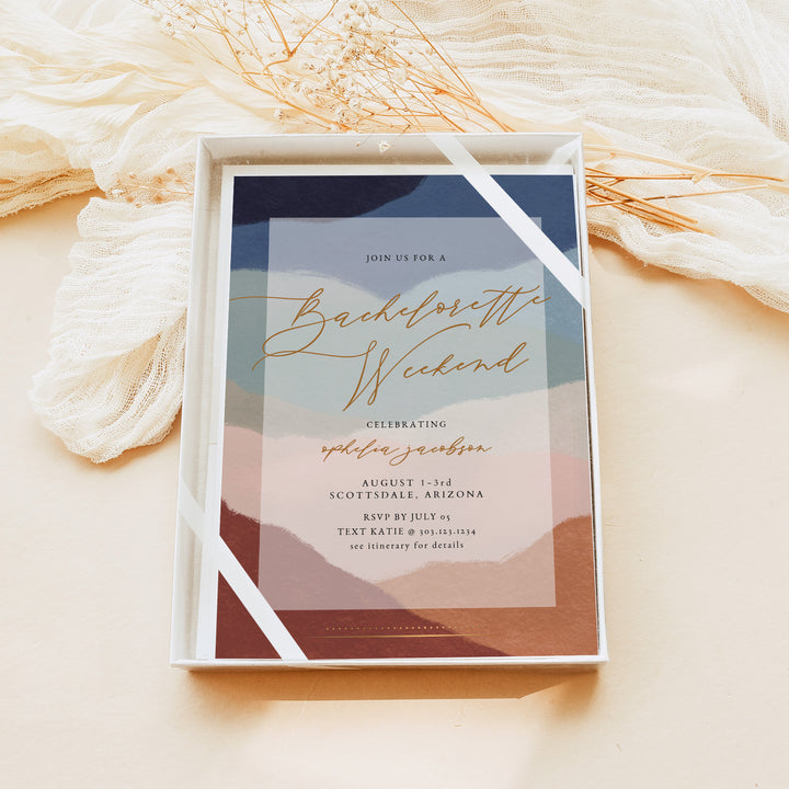 OPHELIA Autumn Boho Desert Bachelorette Weekend Invitation & Itinerary