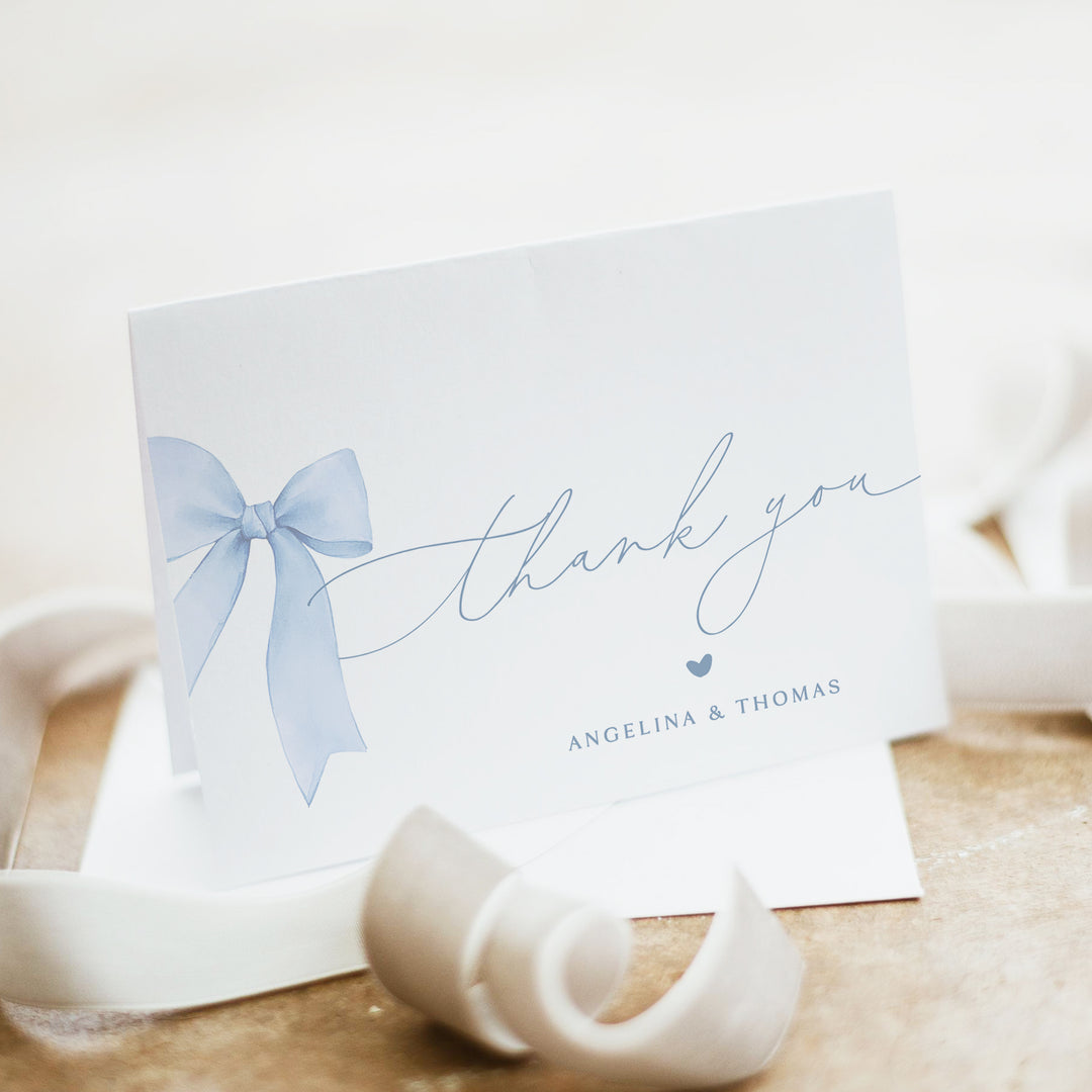 ANGELINA It's A Boy Blue Coquette Bow Baby Shower Invitation Suite