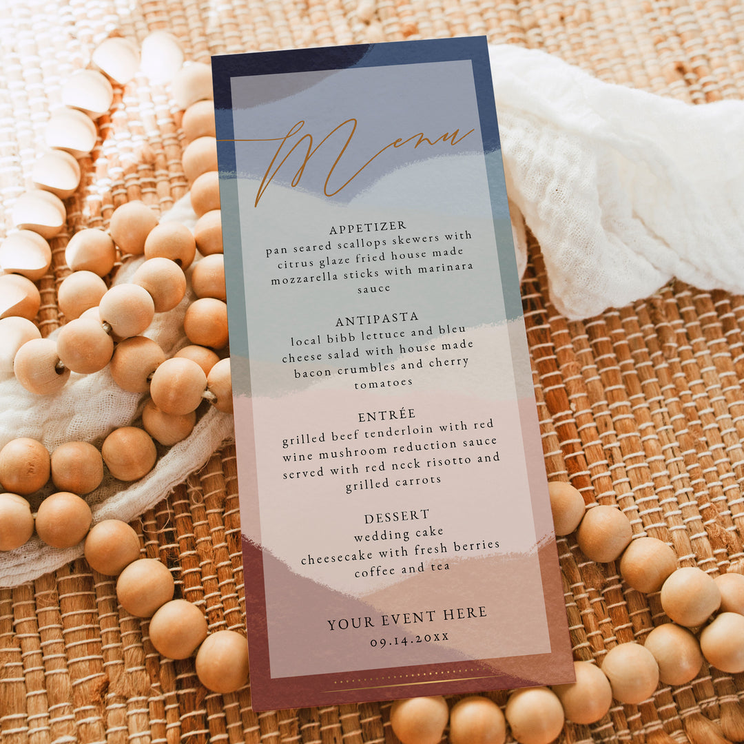 OPHELIA Earthy Southwestern Bohemian Wedding Menu Cards