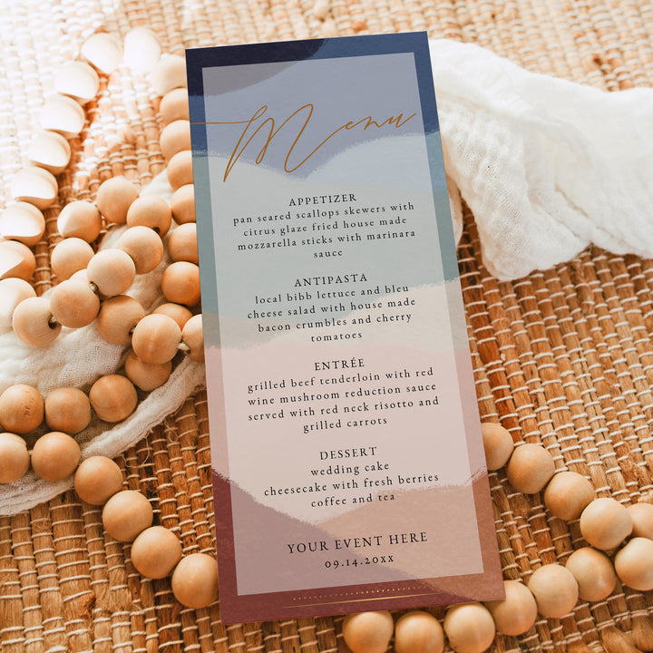 OPHELIA Earthy Southwestern Bohemian Wedding Menu Cards