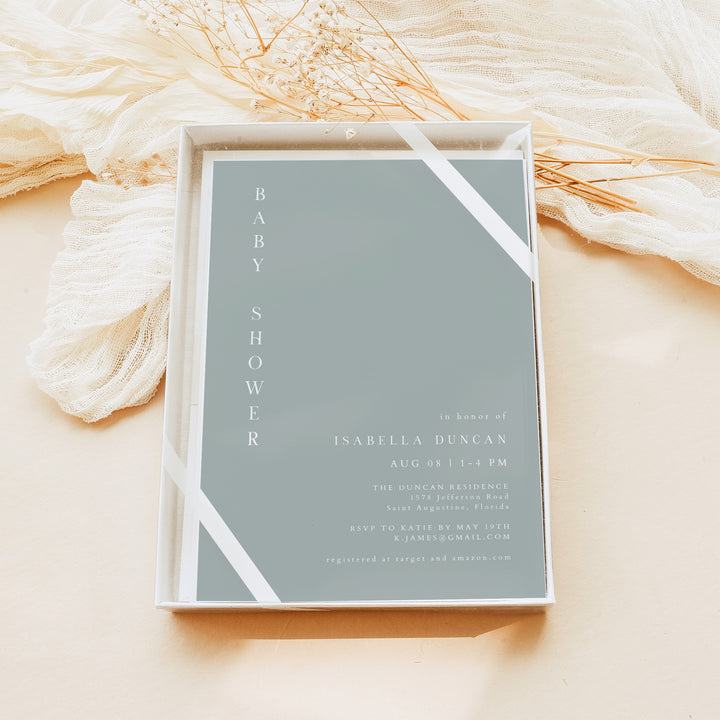 NINA Minimalist Sage Green Baby Shower Invitation