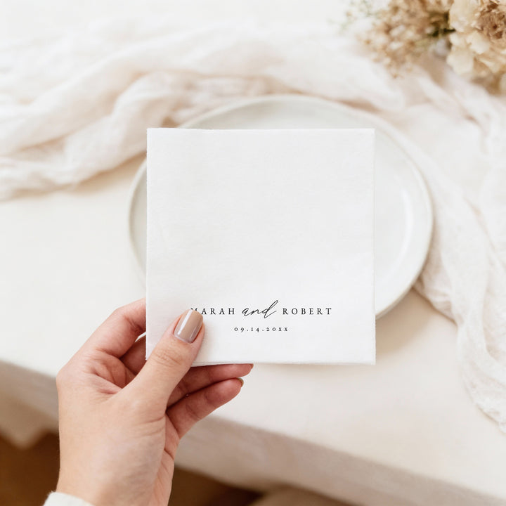 MARAH Simple Black and White Wedding Napkins