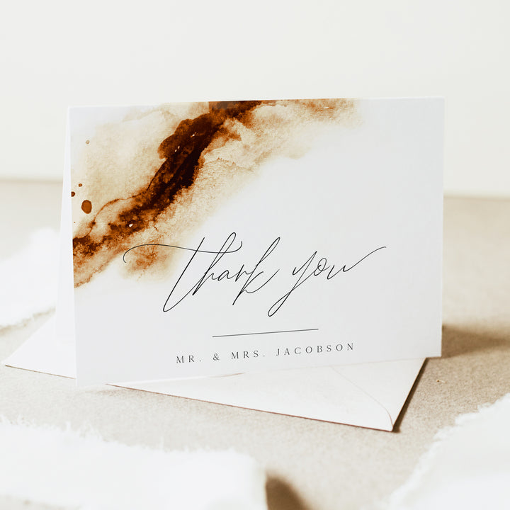 JAYLA Minimalist Copper Watercolor Wedding Thank You Card