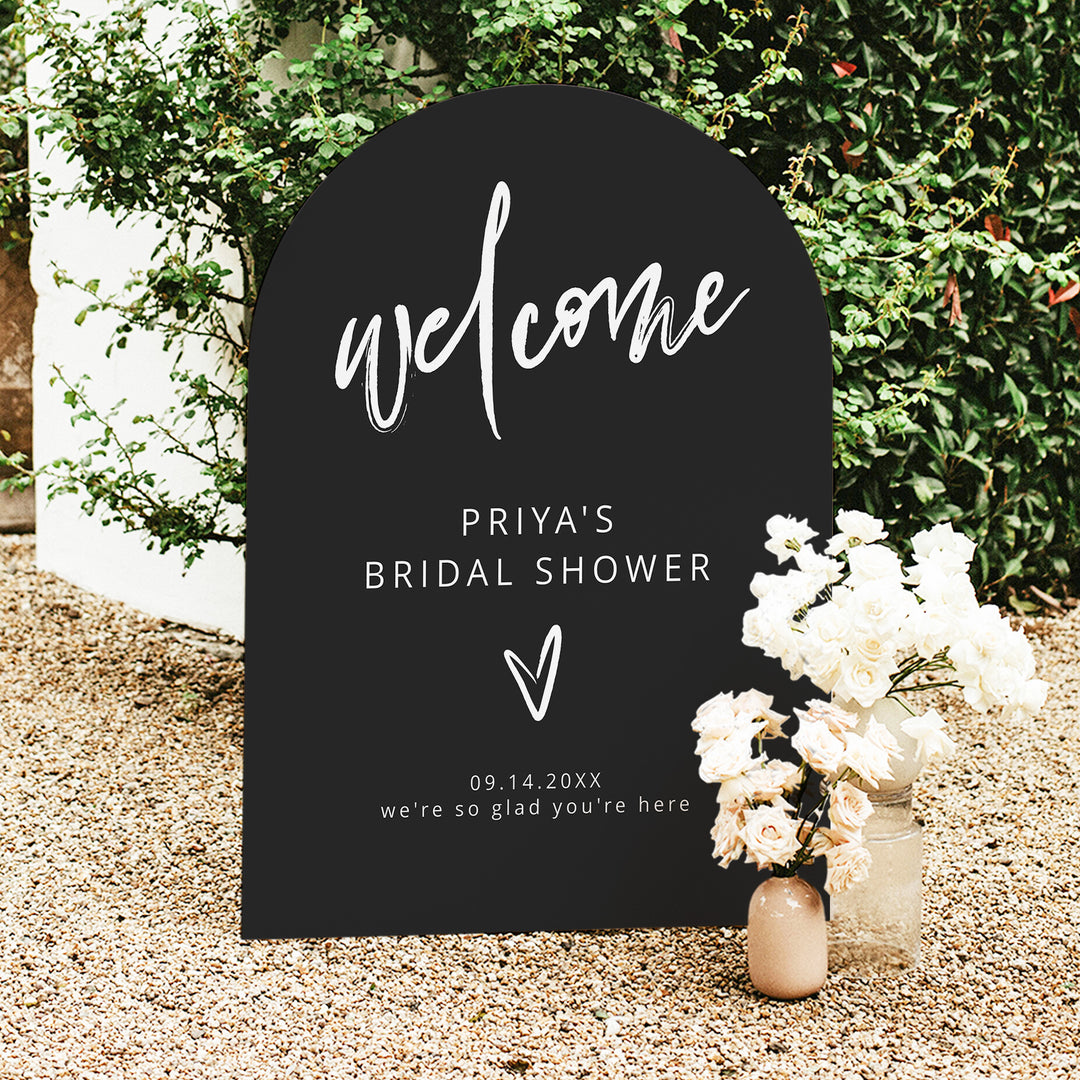 PRIYA Classy Black and White Minimalist Bridal Shower Welcome Sign