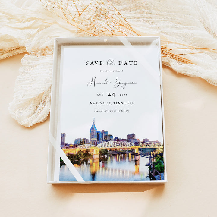 PAISLEY Nashville Tennessee Skyline Wedding Save the Dates with Photo