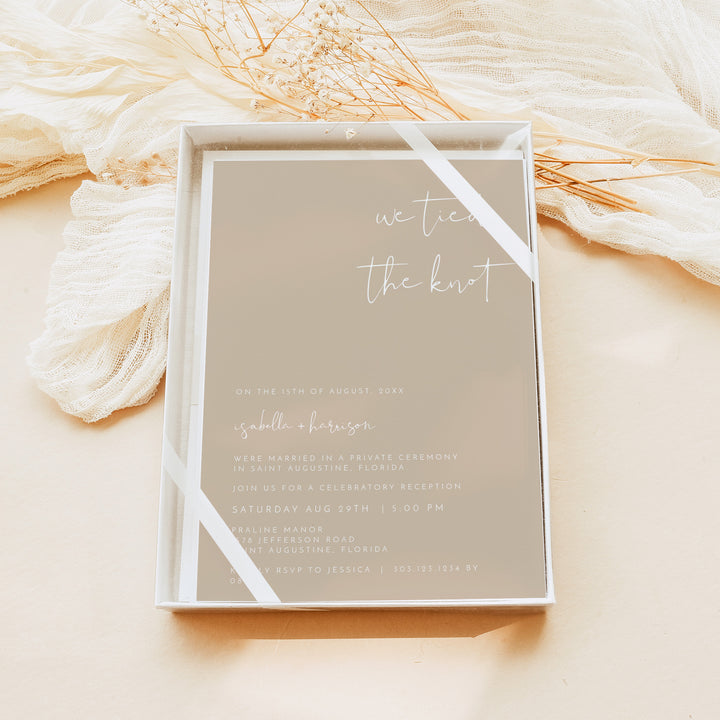 INDIE We Tied the Knot Minimalist Beige Elopement Invitation