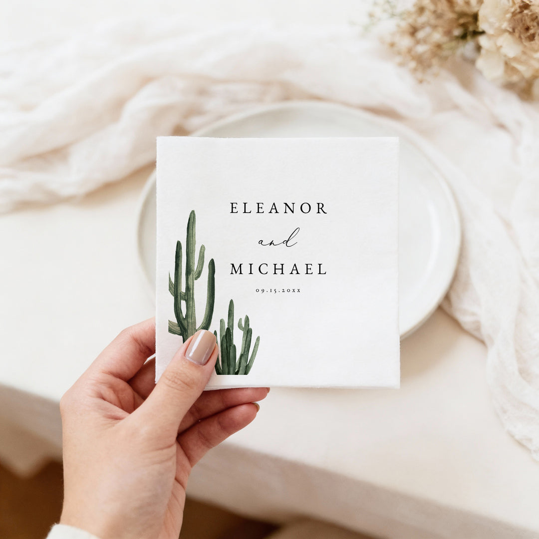 ELEANOR Modern Boho Cactus Wedding Napkin Personalized