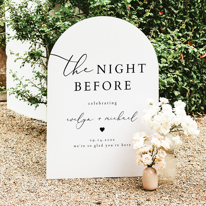 EVELYN Black and White The Night Before Rehearsal Dinner Welcome Sign