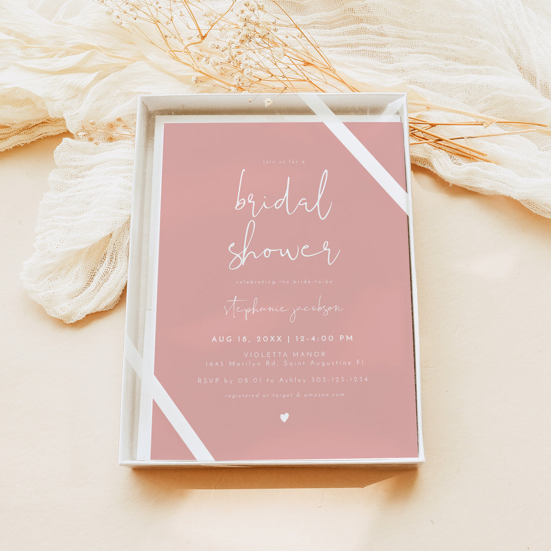 LEAH Dusty Rose Minimalist Boho Bridal Shower Photo Invitation