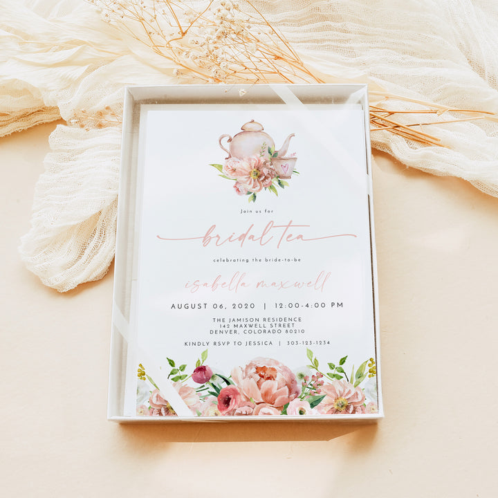 ALICE Elegant Spring Floral Tea Party Bridal Shower Invitations