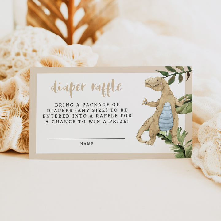 SPIKE Beige Dino Baby Boy Shower Diaper Raffle Cards