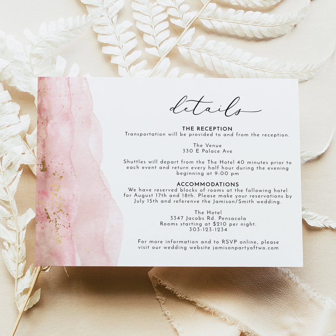 JULIEN Blush Pink Watercolor Wedding Photo Invitation Suite