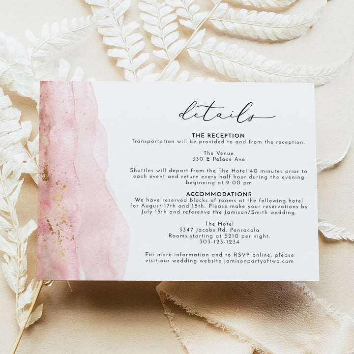JULIEN Blush Pink Watercolor Wedding Photo Invitation Suite