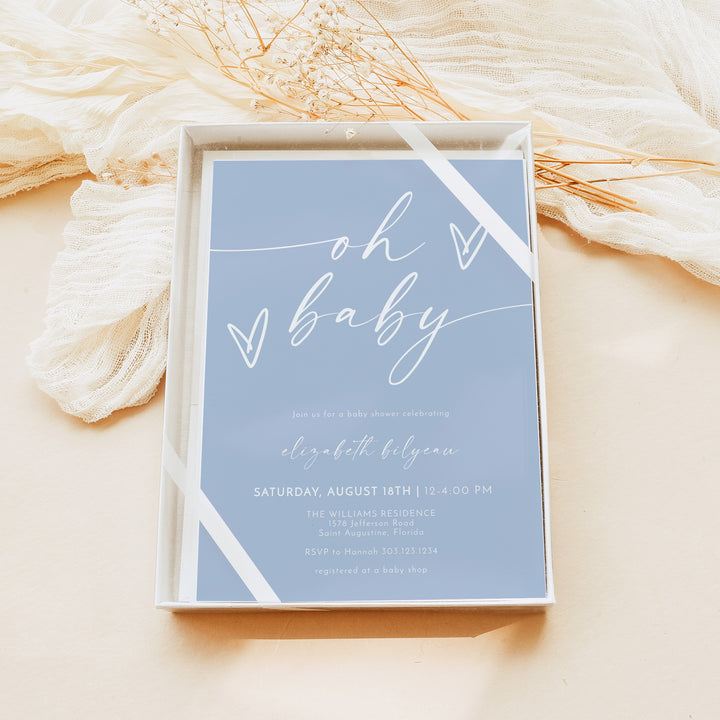 KENNEDY Modern Light Blue Boho Oh Baby Shower Invitation