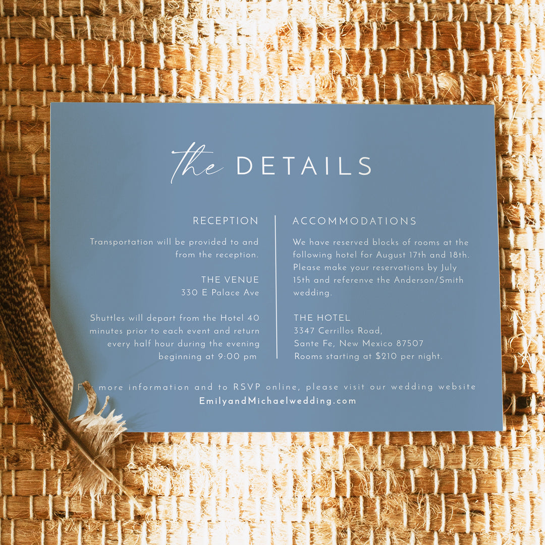 KENNEDY Modern Slate Blue Wedding Details Card