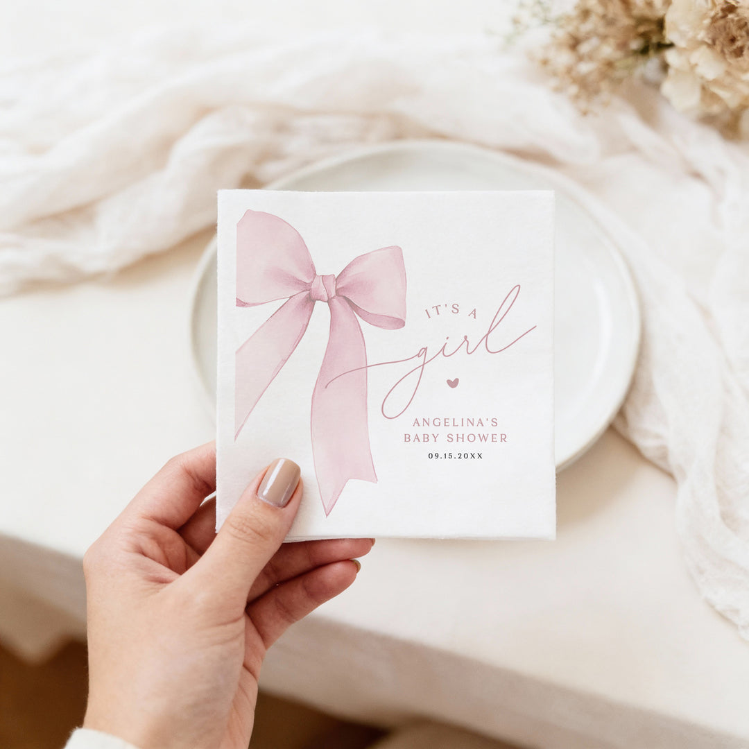 ANGELINA Personalized Pink It's a Girl Baby Shower Napkins