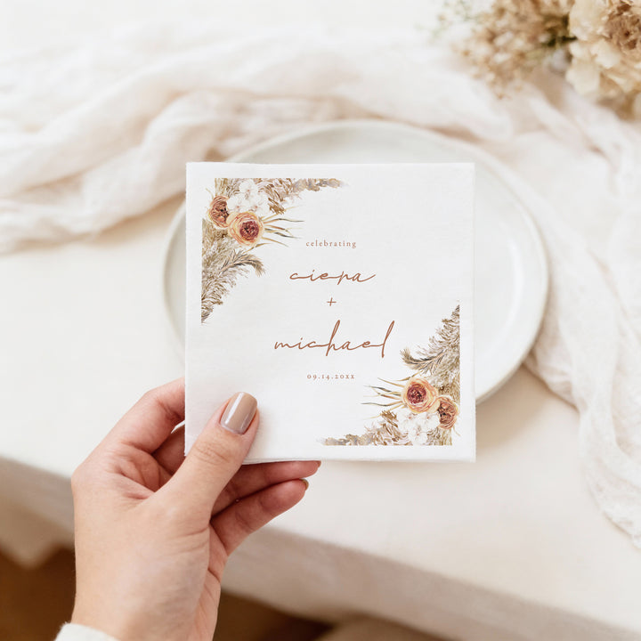 CIERA Personalized Fall Terracotta Floral Wedding Napkins