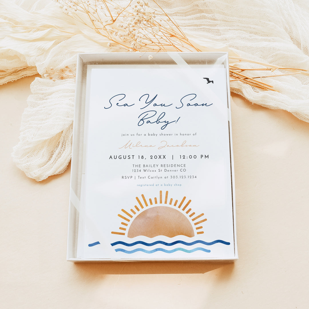 OCEANSIDE Coastal Sea You Soon Baby Shower Invitation with Photo