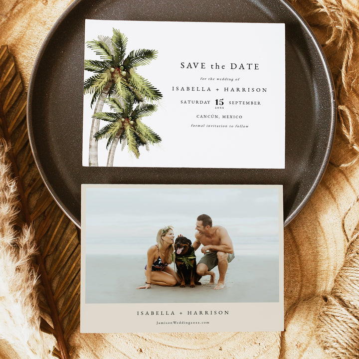 MONA Tropical Palm Tree Save the Date Cards with Photo
