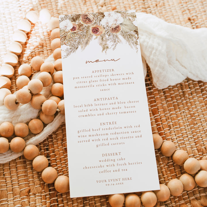 CIERA Burnt Orange Fall Florals and Pampas Menu Cards