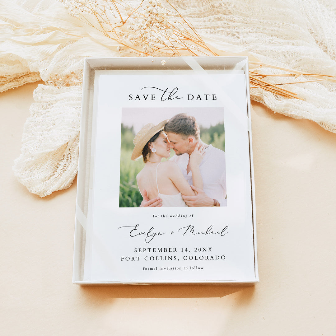 EVELYN Modern Minimalist Engagement Photo Save the Date Cards
