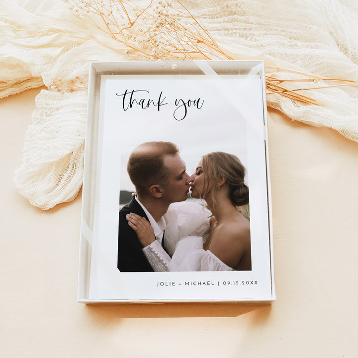 JOLIE Personalized Modern Boho Wedding Photo Thank You Card