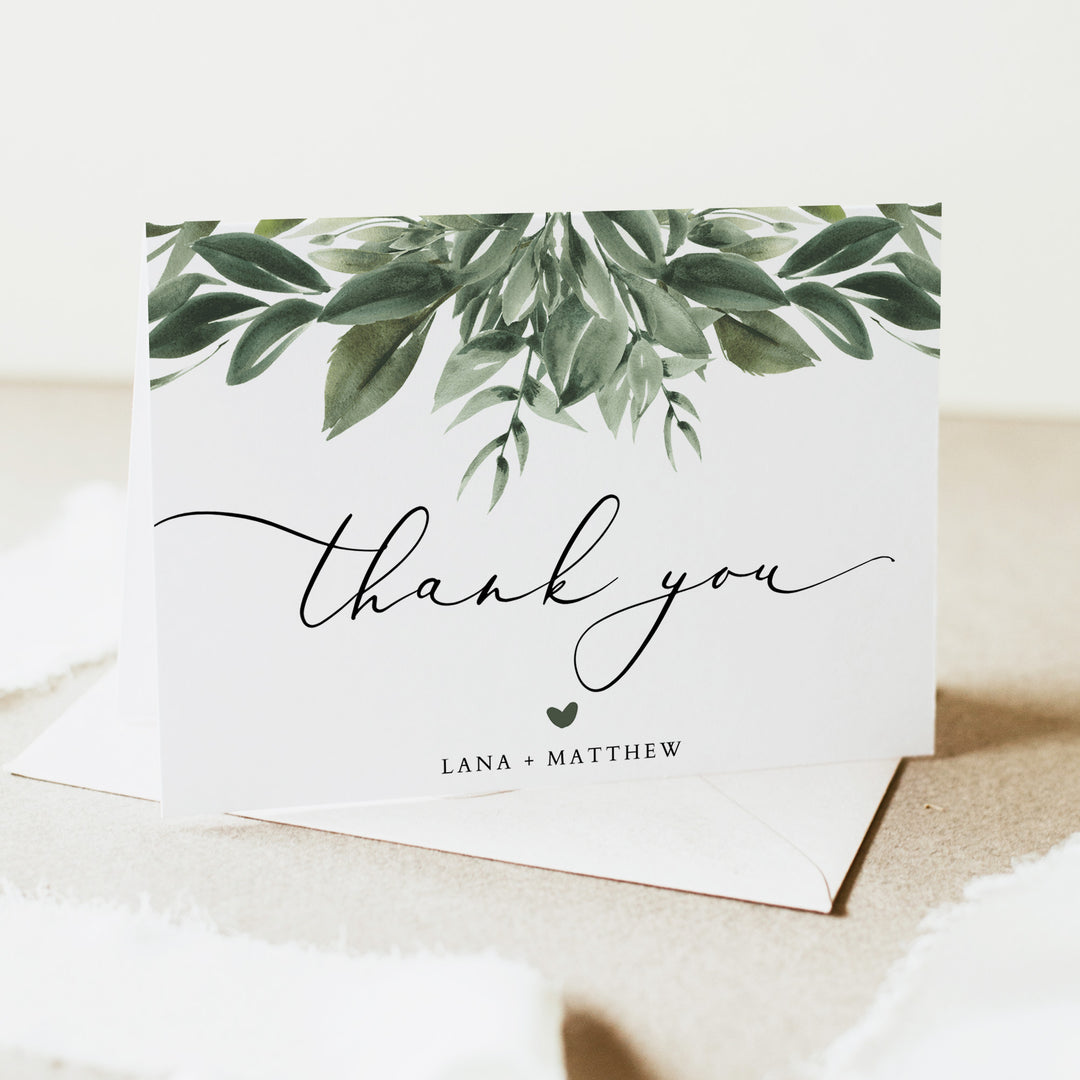 LANA Green Botanical Boho Thank You Card with Envelopes
