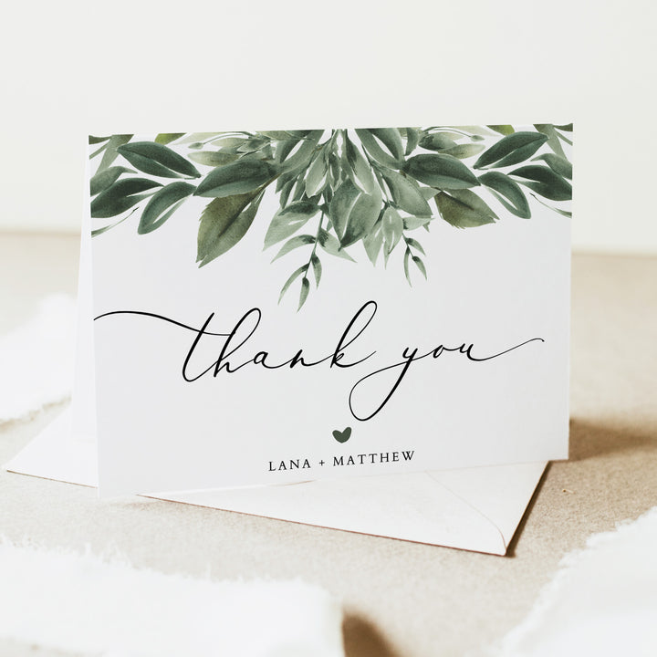 LANA Green Botanical Boho Thank You Card with Envelopes