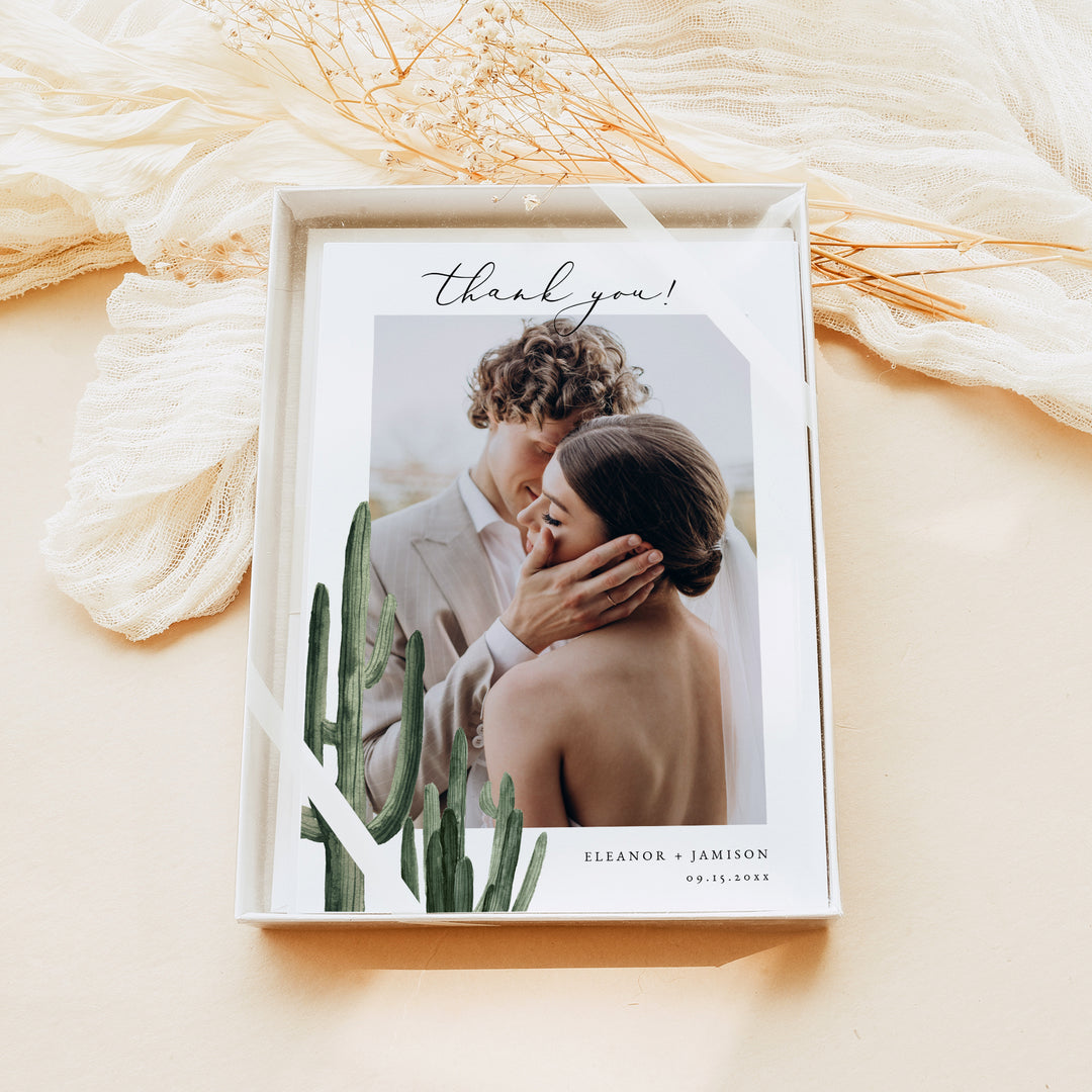 ELEANOR Rustic Bohemian Wedding Thank You Card with Photos