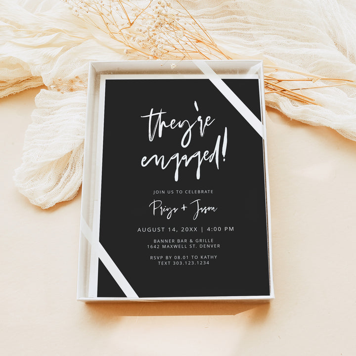 PRIYA They're Engaged Edgy Black Engagement Party Invitations